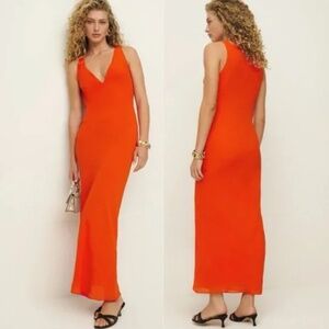 NEW Reformation Siana Dress Maxi V-Neck Dress - Paprika